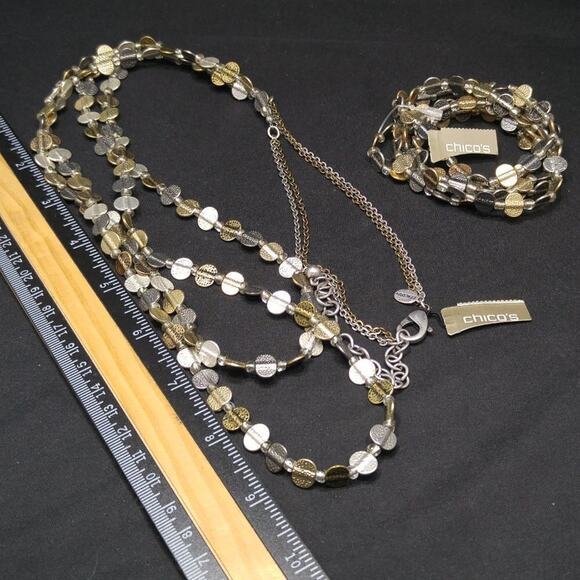 Chico's Long Two Strand Necklace Matching 5 Stretch Bracelets, NWT, 39 Inches - Picture 6 of 9
